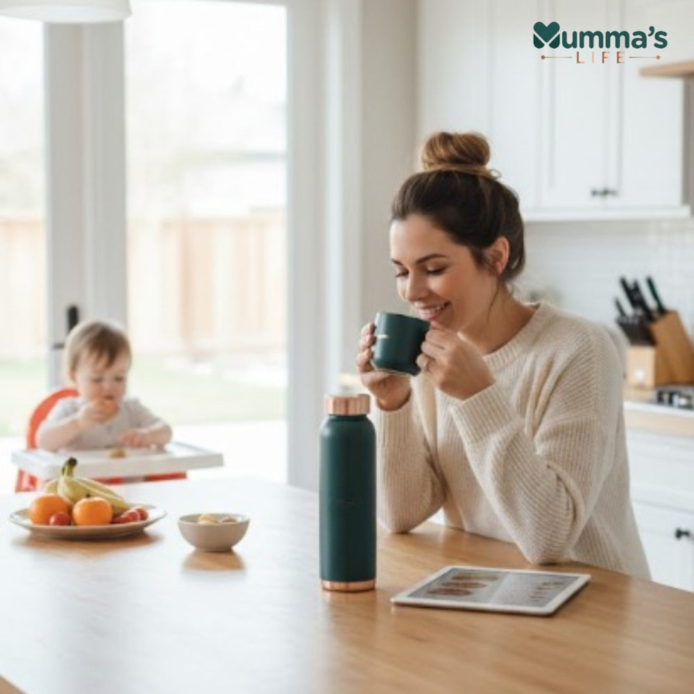 Mumma's Life Pure Copper Water Bottle – Premium Matte Green Finish | Leak-Proof Ayurvedic Copper Vessel for Immunity, Digestion & Detox | Stylish 1 Litre Reusable Flask for Gym, Yoga, Office & Home