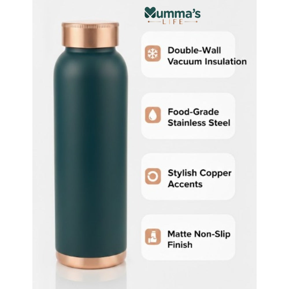 Mumma's Life Pure Copper Water Bottle – Premium Matte Green Finish | Leak-Proof Ayurvedic Copper Vessel for Immunity, Digestion & Detox | Stylish 1 Litre Reusable Flask for Gym, Yoga, Office & Home
