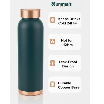 Mumma's Life Pure Copper Water Bottle – Premium Matte Green Finish | Leak-Proof Ayurvedic Copper Vessel for Immunity, Digestion & Detox | Stylish 1 Litre Reusable Flask for Gym, Yoga, Office & Home
