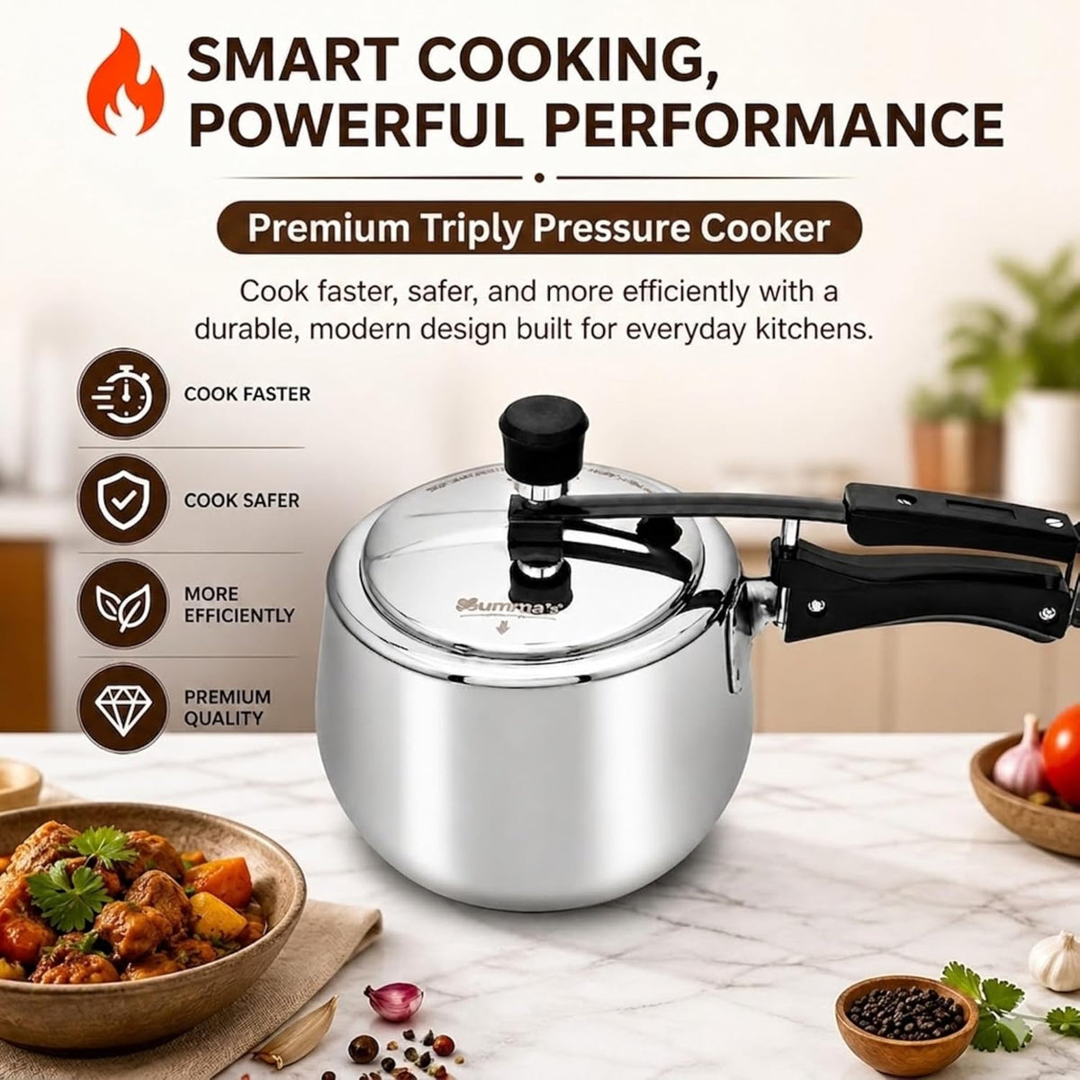 Mumma's LIFE Triply Stainless Steel Pressure Cooker 3L | ISI Certified | Gas & Induction Compatible (Silver)