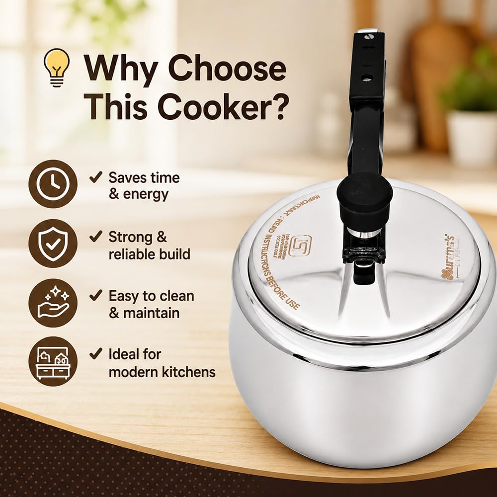 Mumma's LIFE Triply Stainless Steel Pressure Cooker 3L | ISI Certified | Gas & Induction Compatible (Silver)