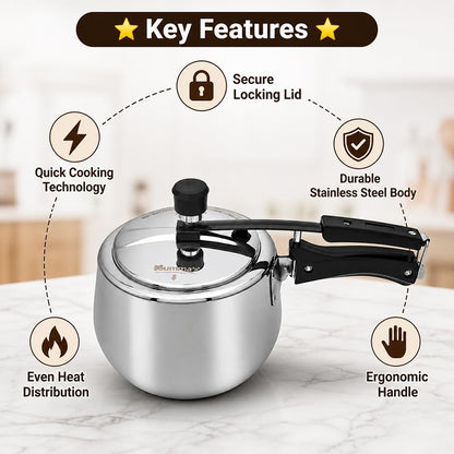 Mumma's LIFE Triply Stainless Steel Pressure Cooker 3L | ISI Certified | Gas & Induction Compatible (Silver)
