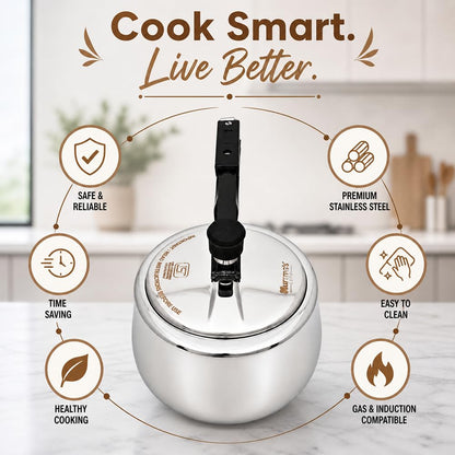 Mumma's LIFE Triply Stainless Steel Pressure Cooker 3L | ISI Certified | Gas & Induction Compatible (Silver)