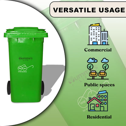 Mumma's LIFE Plastic Manual Lift 120 Ltr Wheel Garbage Dustbin with Lid and Wheels (Green, Red, Blue)