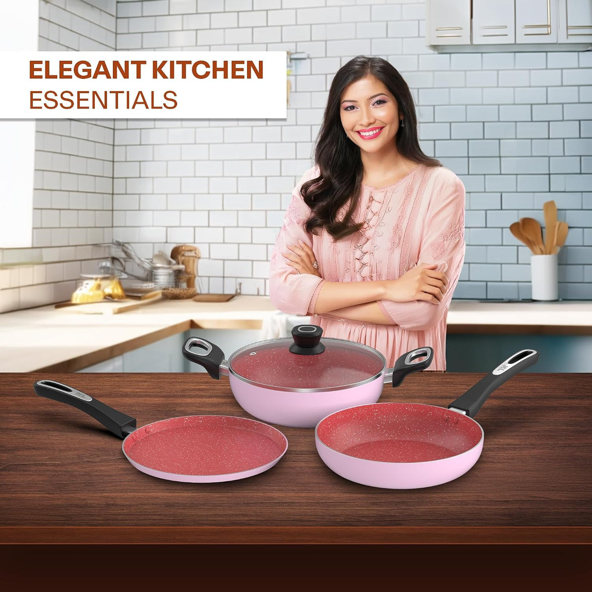 Mumma's LIFE Non Stick Aluminium Cookware Set of 6, Dosa Tawa, Kadai with Glass Lid, Frying Pan