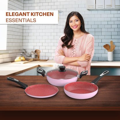 Mumma's LIFE Non Stick Aluminium Cookware Set of 6, Dosa Tawa, Kadai with Glass Lid, Frying Pan