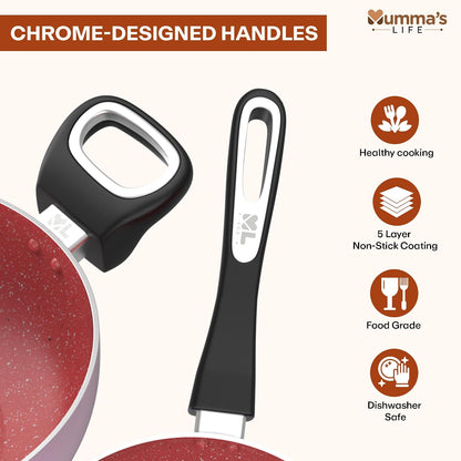 Mumma's LIFE Non Stick Aluminium Cookware Set of 6, Dosa Tawa, Kadai with Glass Lid, Frying Pan
