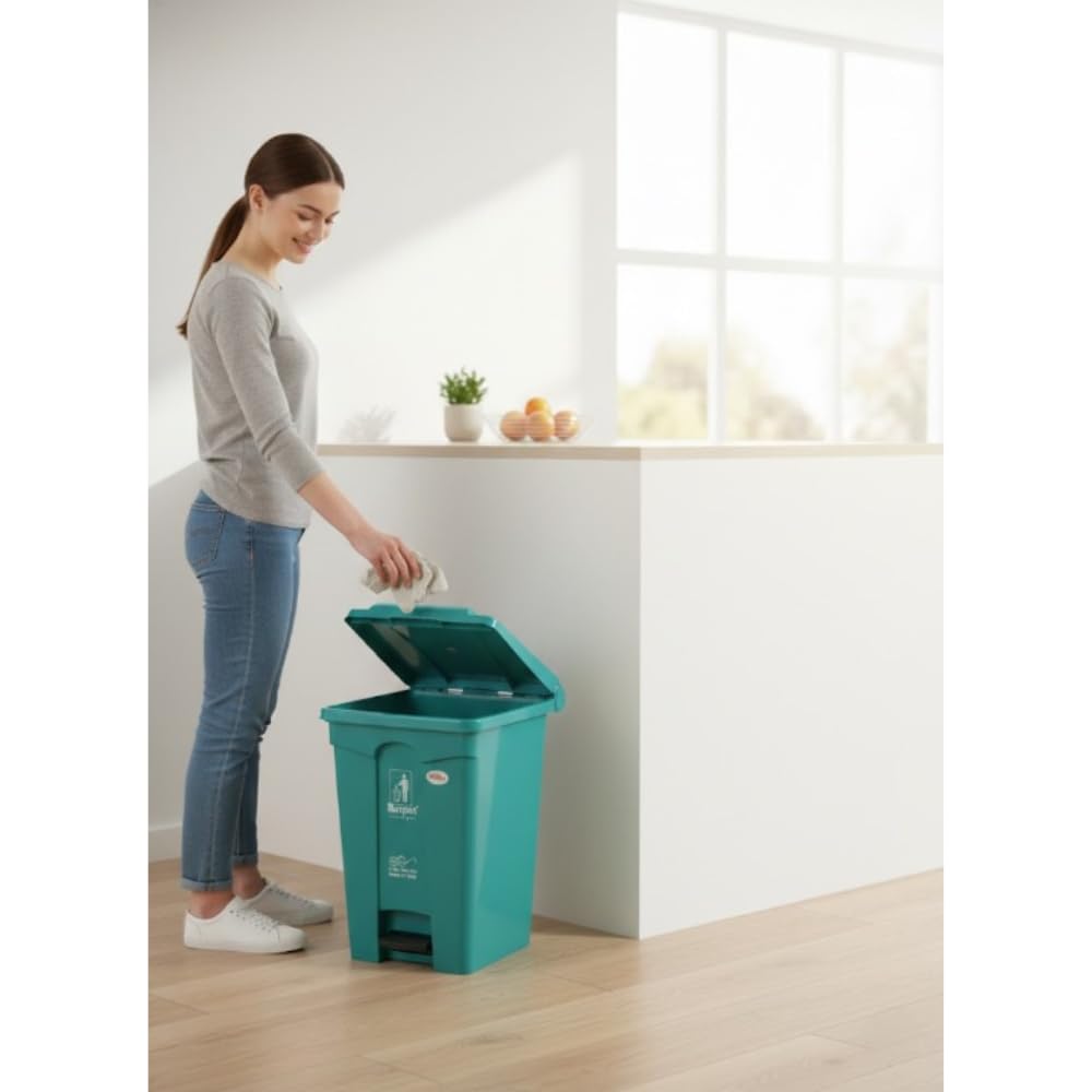 Mumma's LIFE Pedal Dustbin For Kitchen With Lid | 50L Green Pedal Dustbin Plastic Garbage Bin for Indoor & Outdoor Use | Step-On Waste Bin | Dust Bins For Home